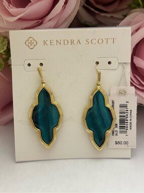 NWT Kendra Scott Framed Abbie Drop Earrings in Gold Teal
